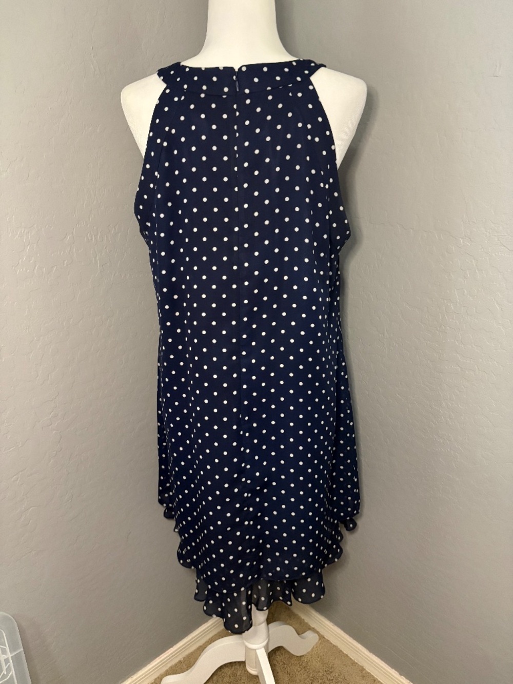 Alex Marie Navy and White Polka Dot‎ Halter Dress Size 14 - Picture 3 of 8